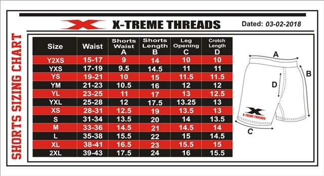 size chart for shorts